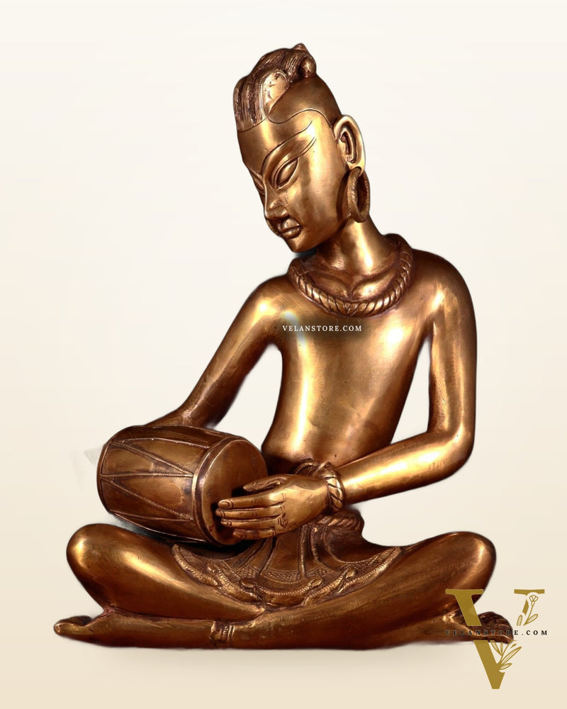 Brass Tansen Musician Statue – Dholak player 18" showpiece