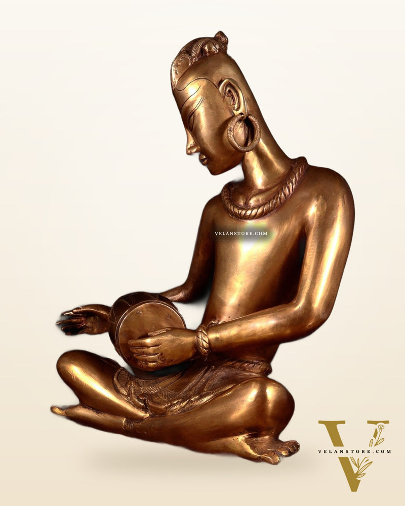 Brass Tansen Musician Statue – Dholak player 18" showpiece