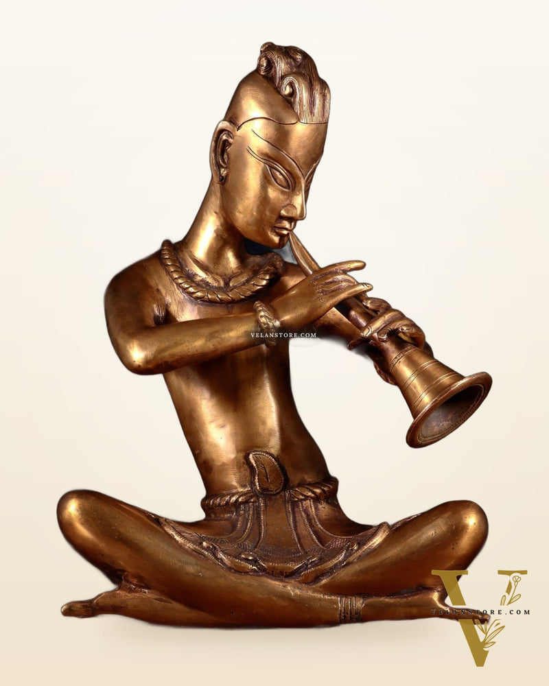 Brass Tansen Musician Statue – shehnayi player 18" showpiece