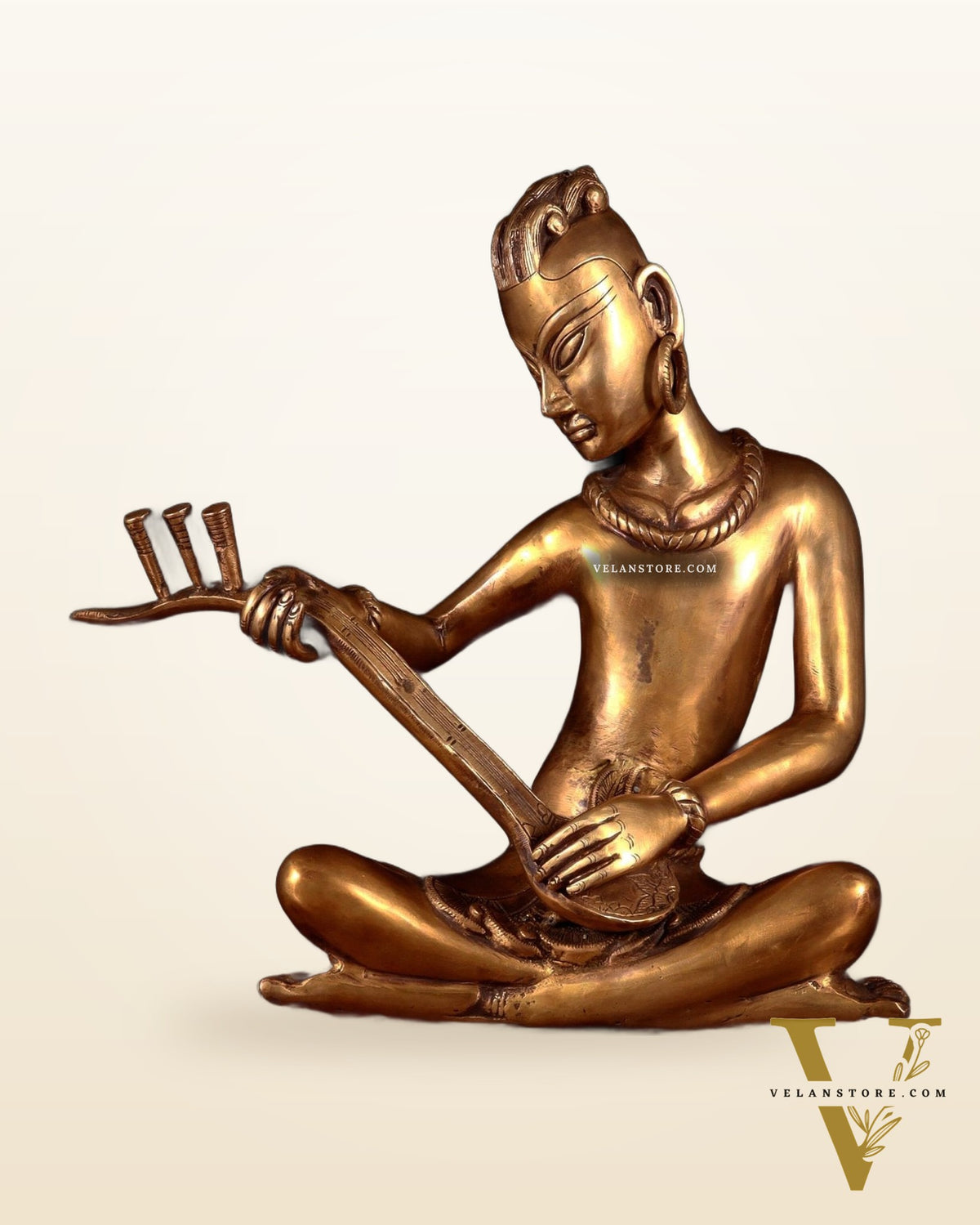 Brass Tansen Musician Statue – Sitar player 18" showpiece