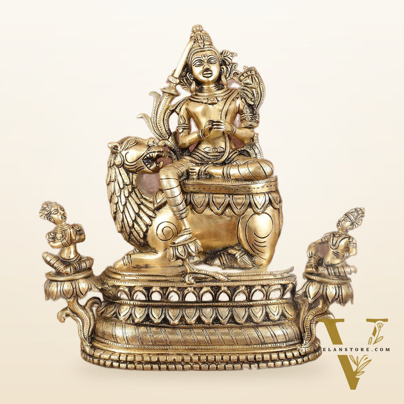 Brass Tara Devi Seated on a Lion Idol - Buddhist sculpture 16" | rare find