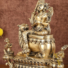 Brass Tara Devi Seated on a Lion Idol - Buddhist sculpture 16" | rare find