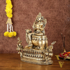 Brass Tara Devi Seated on a Lion Idol - Buddhist sculpture 16" | rare find