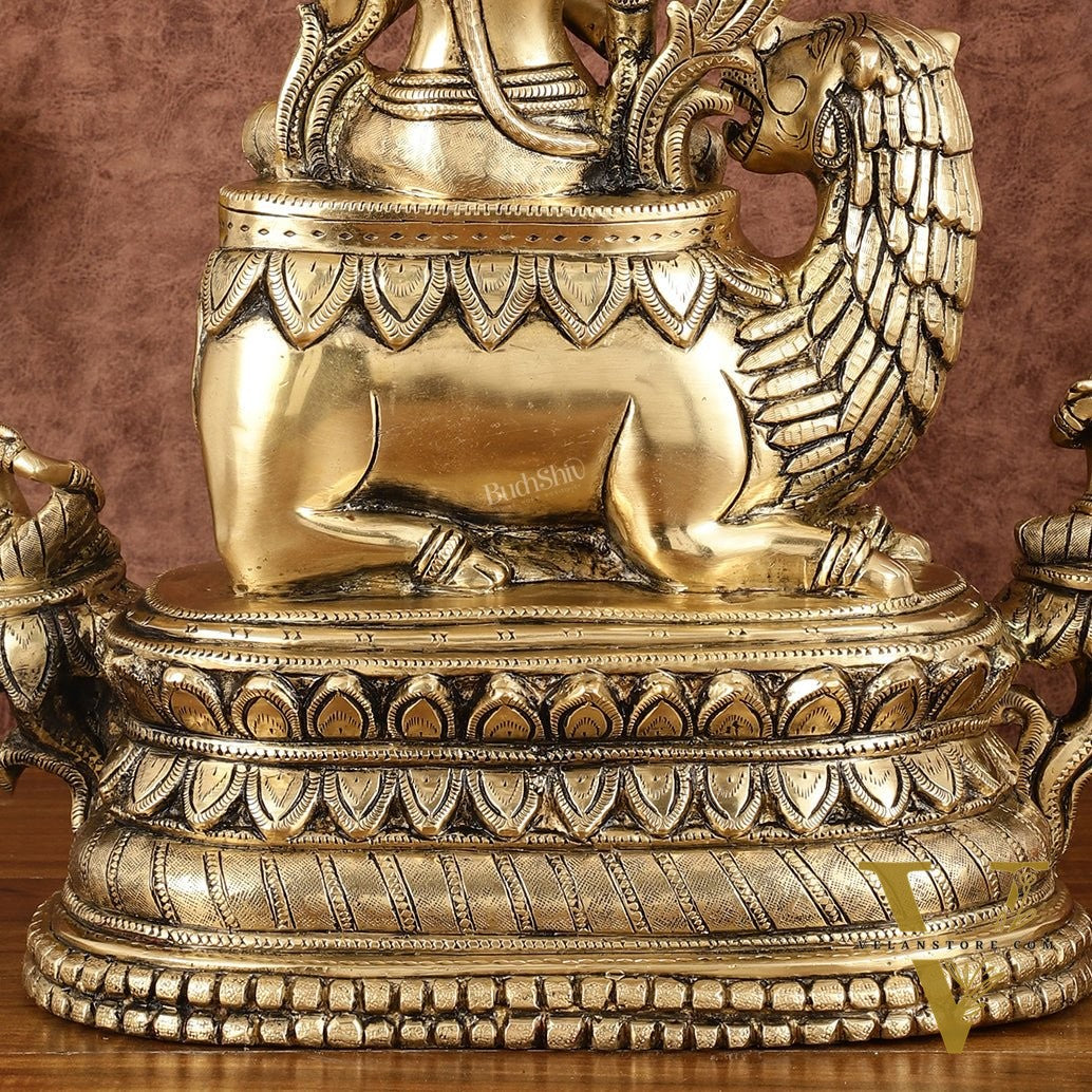 Brass Tara Devi Seated on a Lion Idol - Buddhist sculpture 16" | rare find