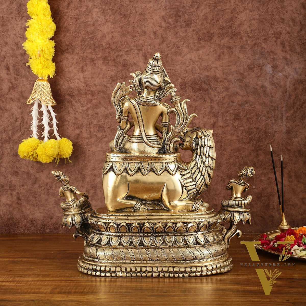 Brass Tara Devi Seated on a Lion Idol - Buddhist sculpture 16" | rare find