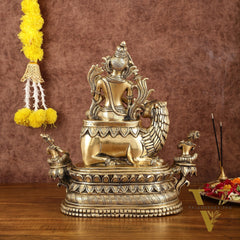 Brass Tara Devi Seated on a Lion Idol - Buddhist sculpture 16" | rare find