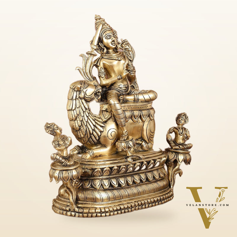 Brass Tara Devi Seated on a Lion Idol - Buddhist sculpture 16" | rare find
