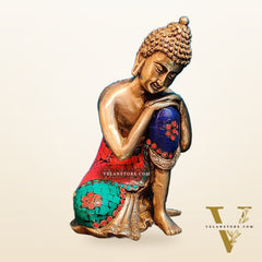 Brass Thinking buddha idol 8"