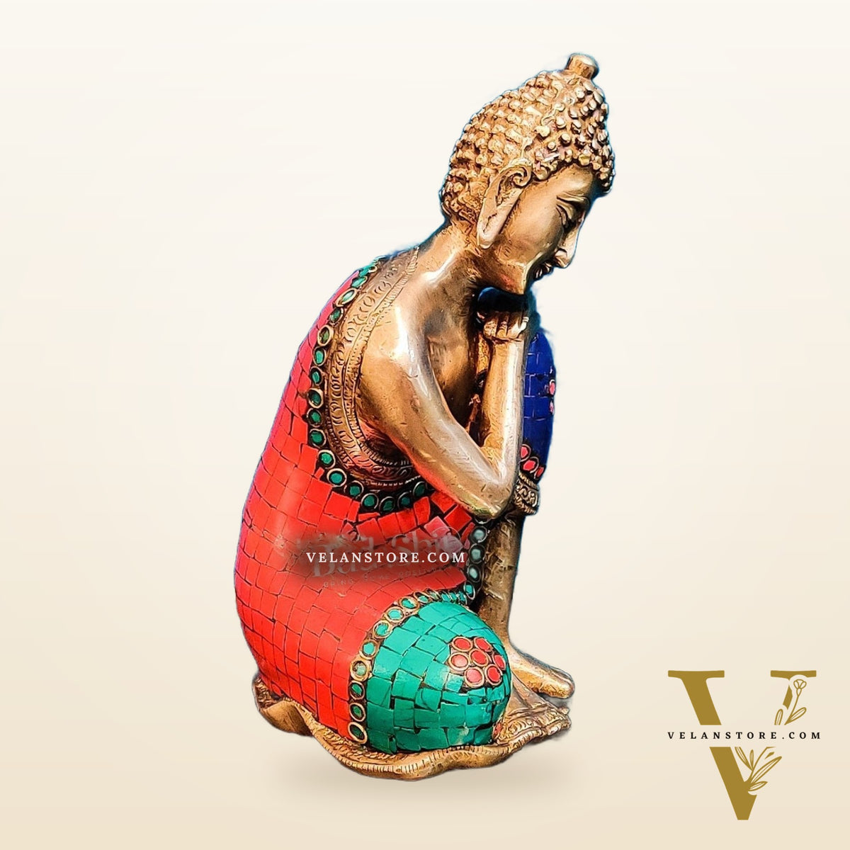 Brass Thinking buddha idol 8"
