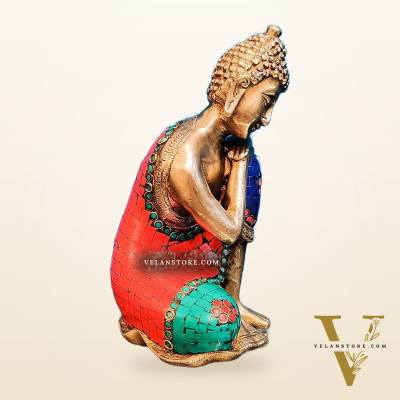 Brass Thinking buddha idol 8"