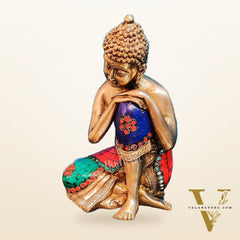 Brass Thinking buddha idol 8"
