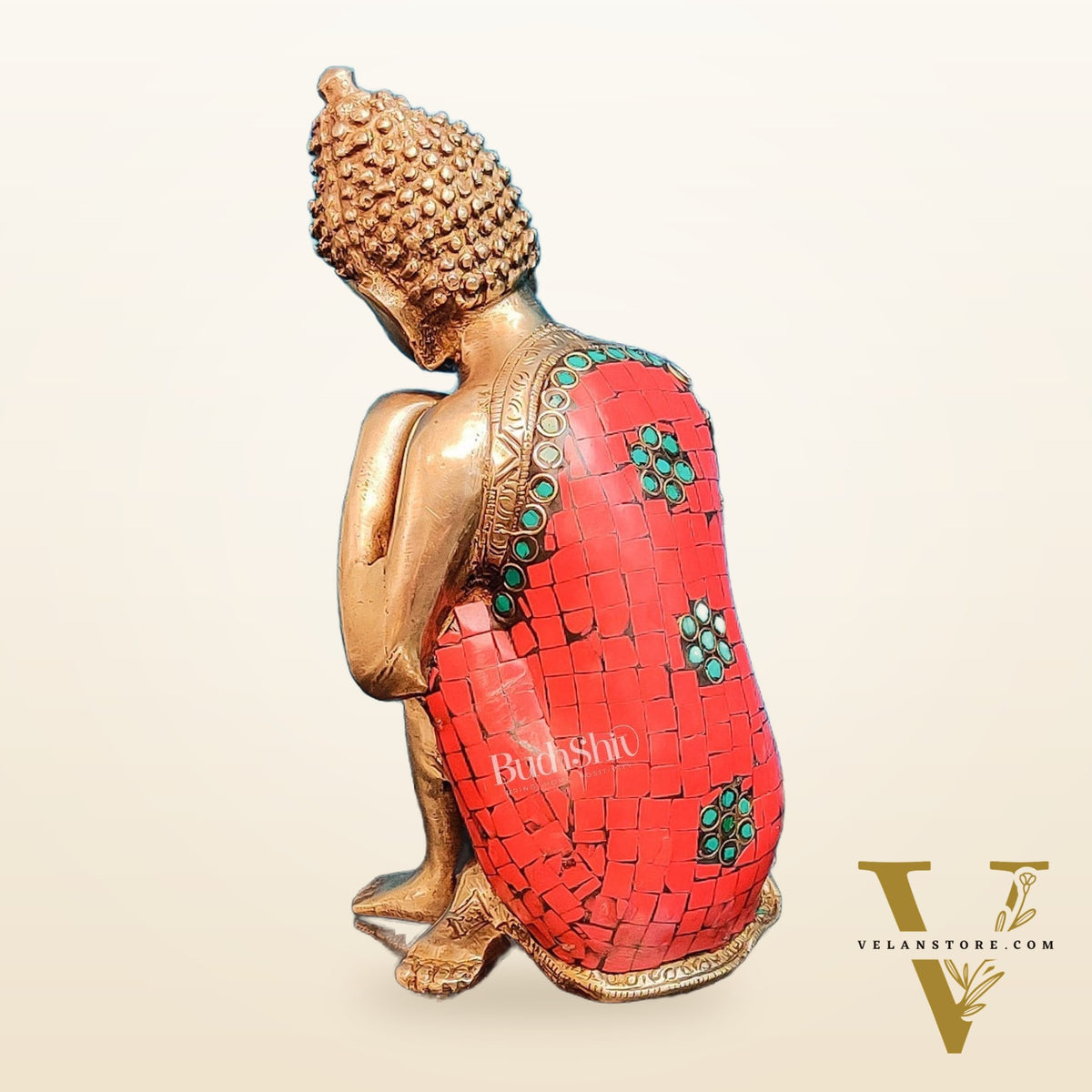 Brass Thinking buddha idol 8"