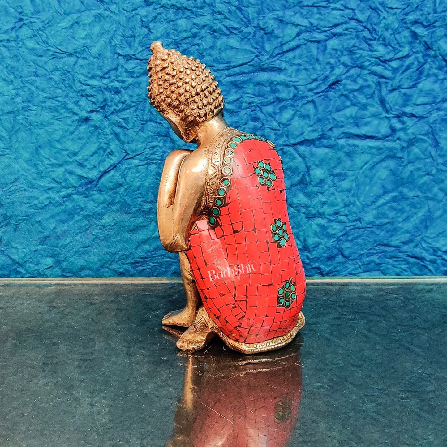 Brass Thinking buddha idol 8"