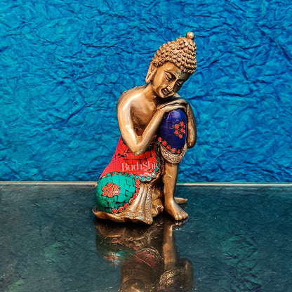 Brass Thinking buddha idol 8"