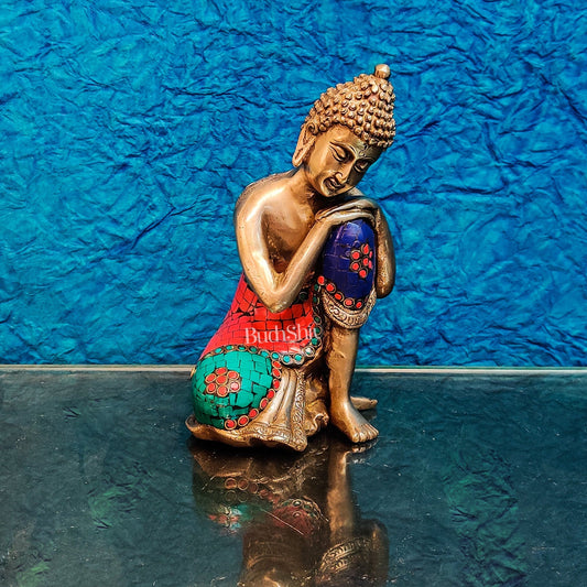 Brass Thinking buddha idol 8"