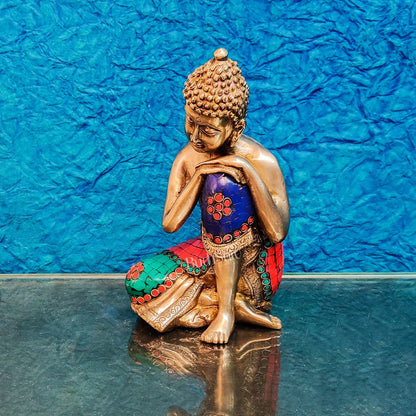 Brass Thinking buddha idol 8"