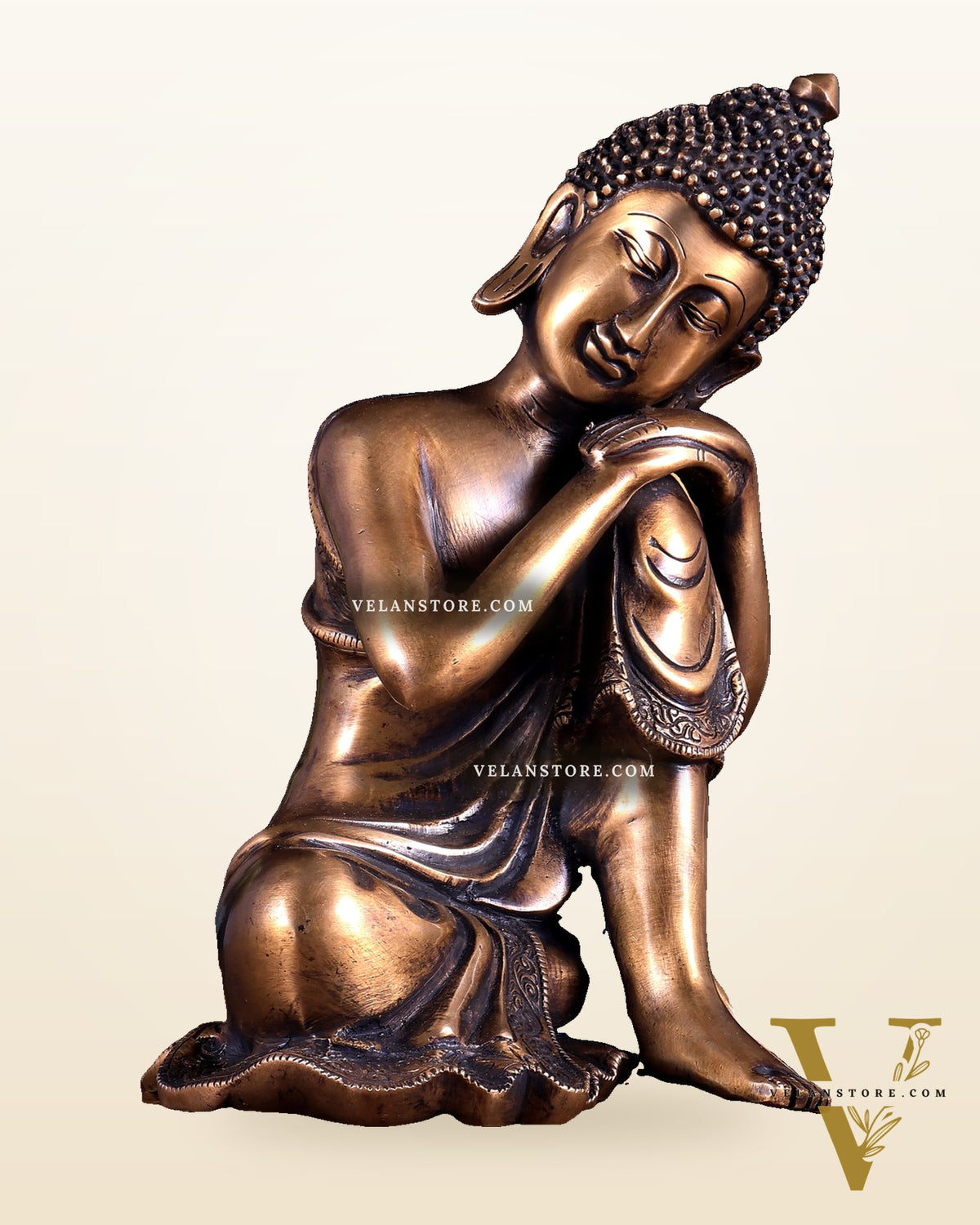 Brass Thinking Buddha Statue – Resting on Knee Pose 12 inch