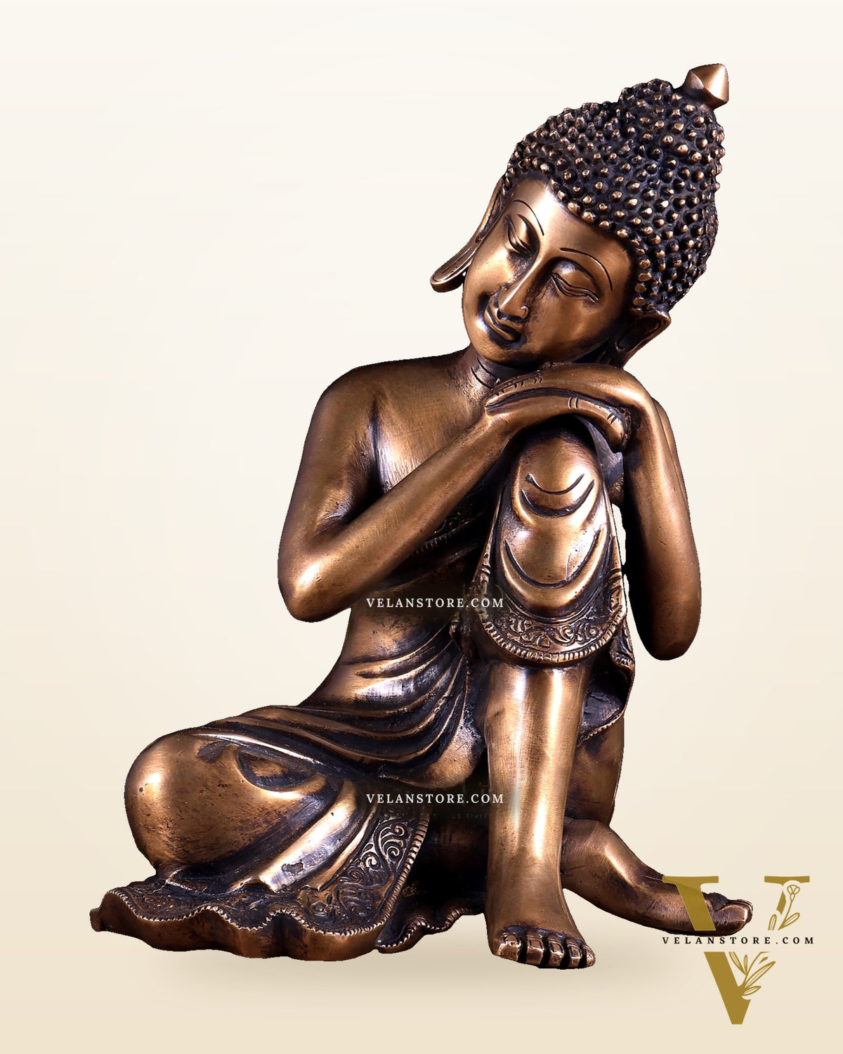 Brass Thinking Buddha Statue – Resting on Knee Pose 12 inch