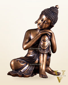 Brass Thinking Buddha Statue – Resting on Knee Pose 12 inch