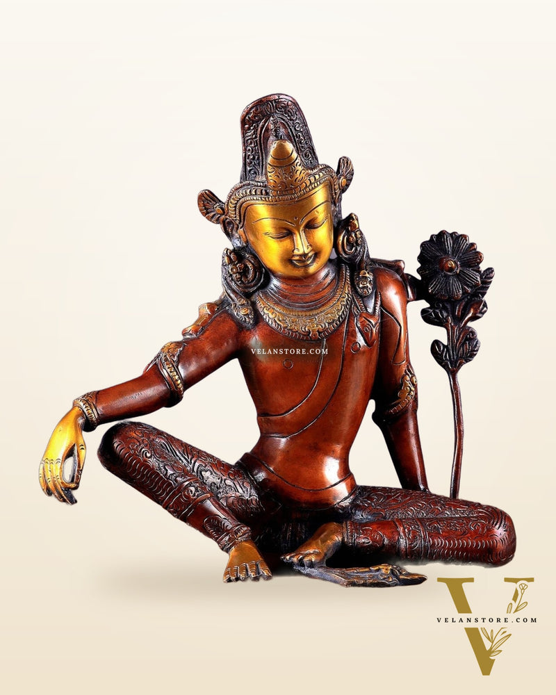 Brass Tibetan Chenrezig Statue 10.8"
