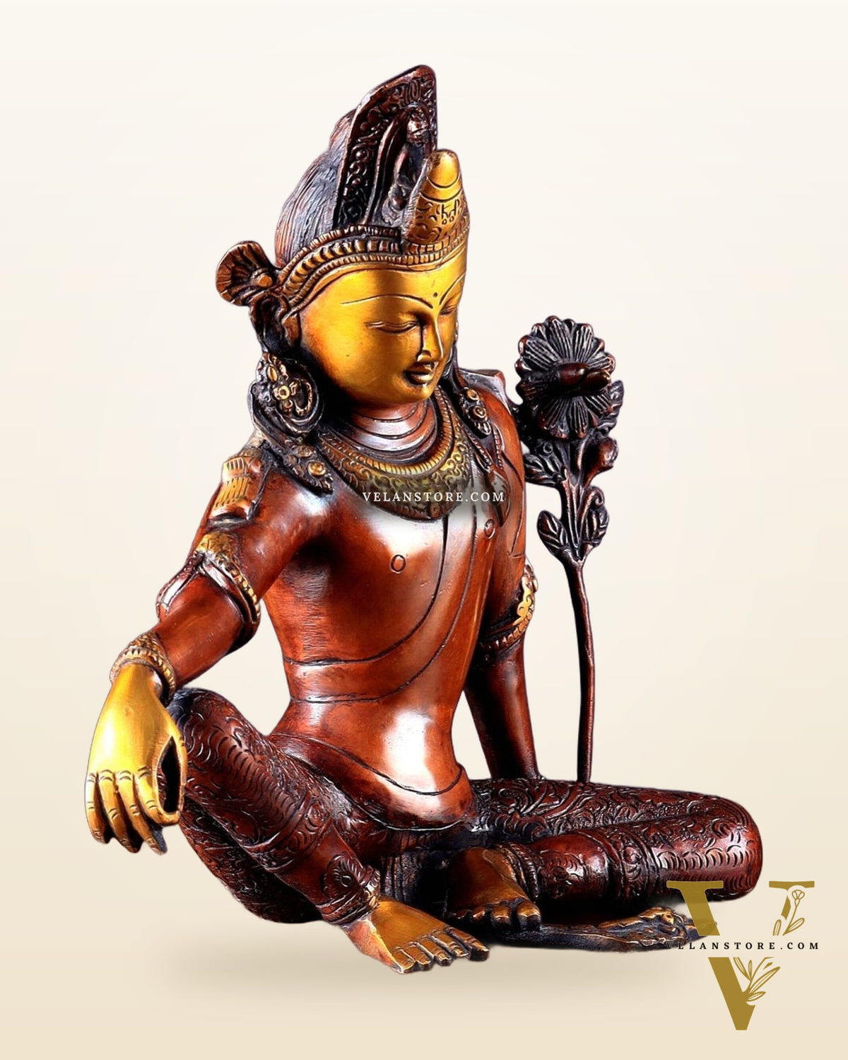 Brass Tibetan Chenrezig Statue 10.8"