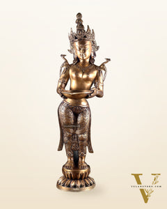 Brass Tibetan Deep Lakshmi Statue – Welcome Lady for Home Entrances | 30.5"