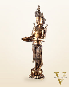Brass Tibetan Deep Lakshmi Statue – Welcome Lady for Home Entrances | 30.5"