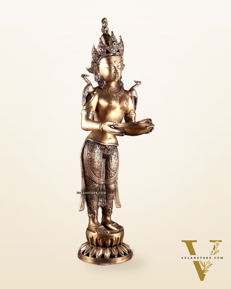 Brass Tibetan Deep Lakshmi Statue – Welcome Lady for Home Entrances | 30.5"