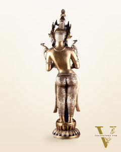 Brass Tibetan Deep Lakshmi Statue – Welcome Lady for Home Entrances | 30.5"