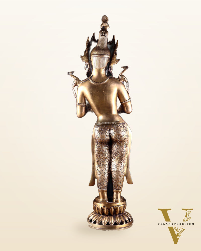 Brass Tibetan Deep Lakshmi Statue – Welcome Lady for Home Entrances | 30.5"