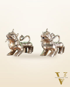 Brass Tibetan Foo Dogs Statue - Glossy Tone (Pair)