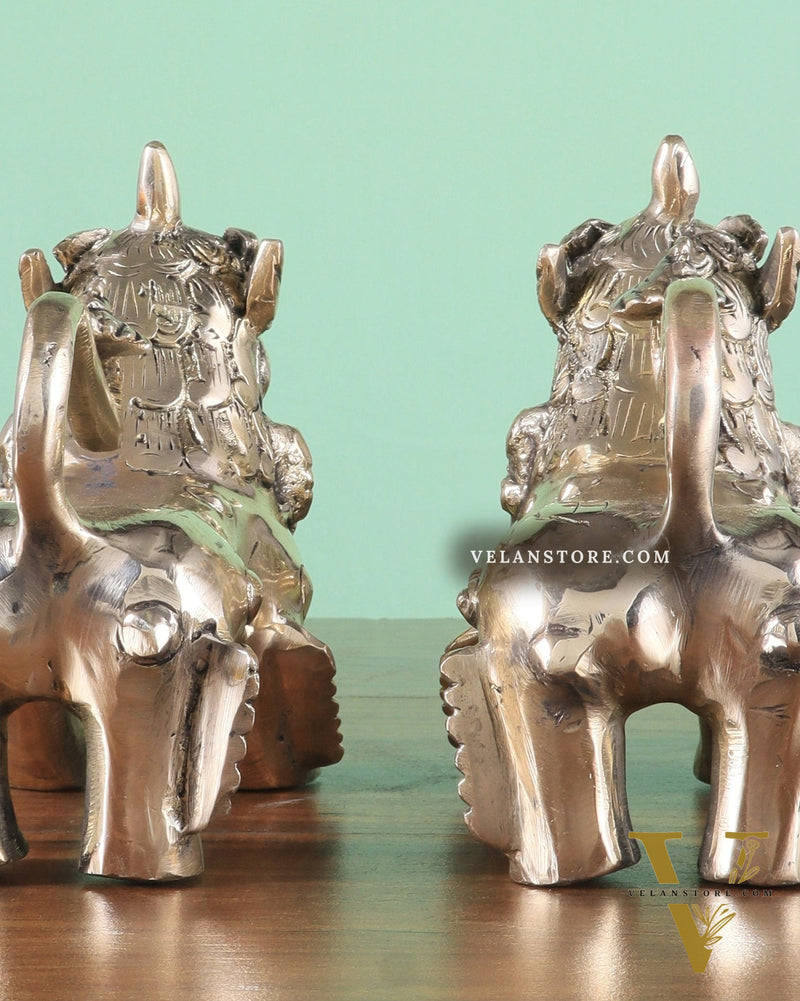 Brass Tibetan Foo Dogs Statue - Glossy Tone (Pair)