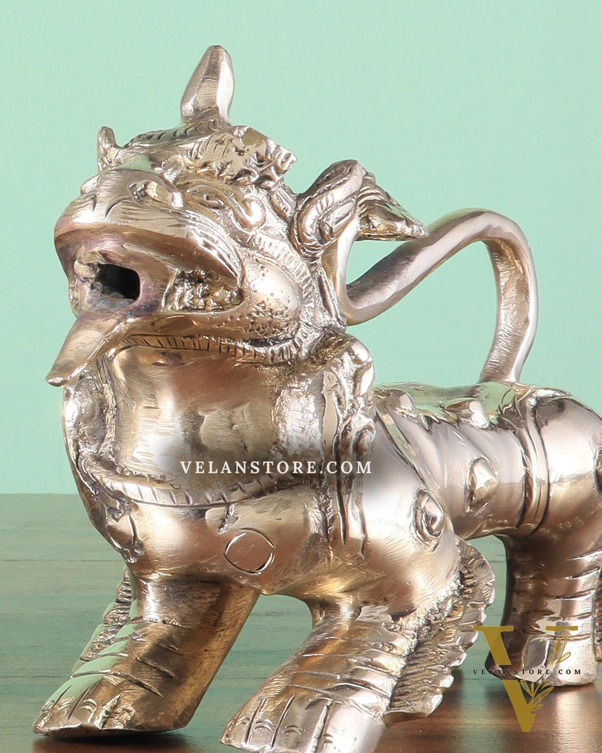 Brass Tibetan Foo Dogs Statue - Glossy Tone (Pair)