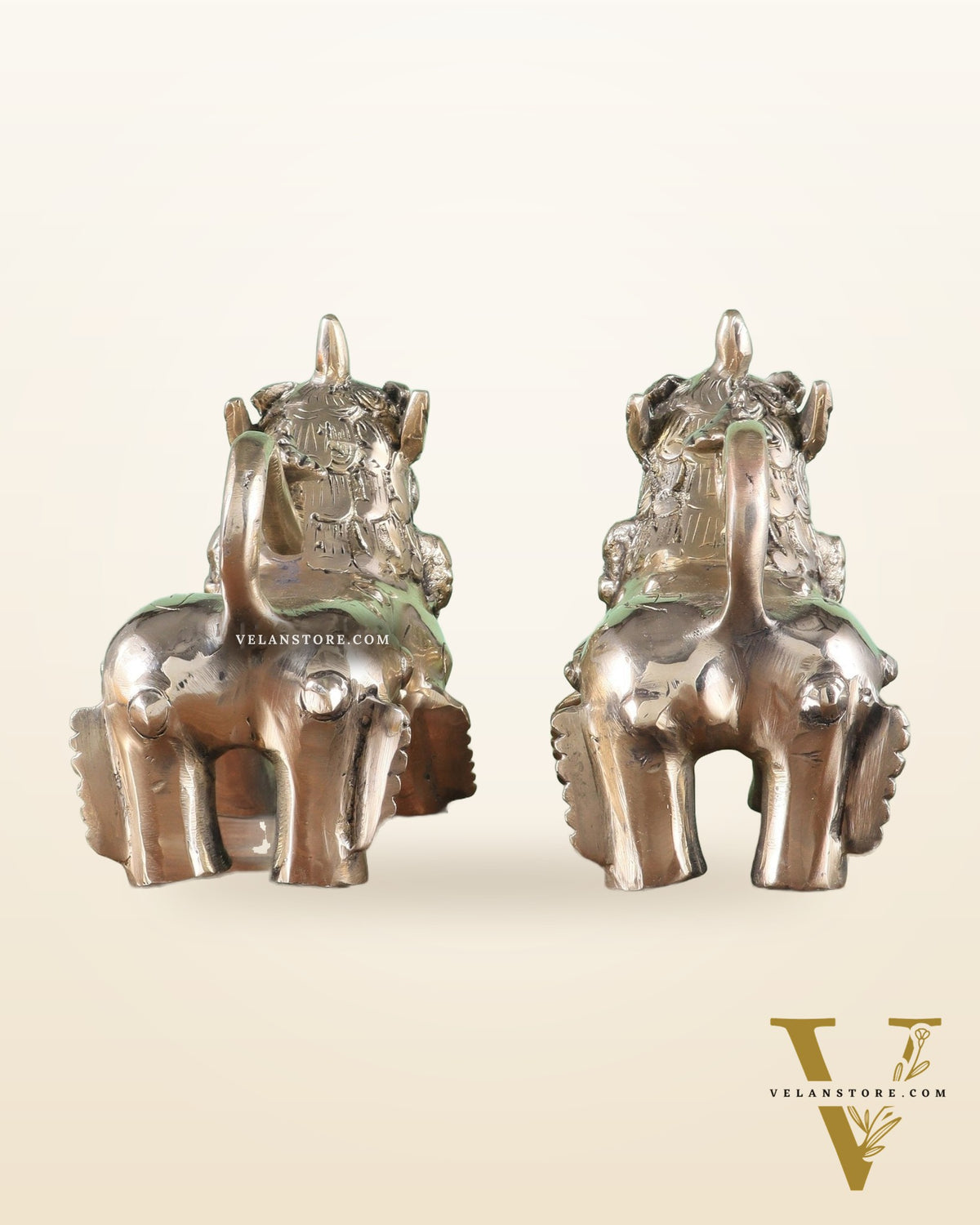 Brass Tibetan Foo Dogs Statue - Glossy Tone (Pair)