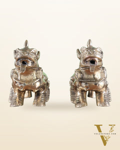Brass Tibetan Foo Dogs Statue - Glossy Tone (Pair)