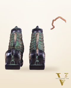 Brass Tibetan Snow Lion Pair – Antique Black & Green Finish