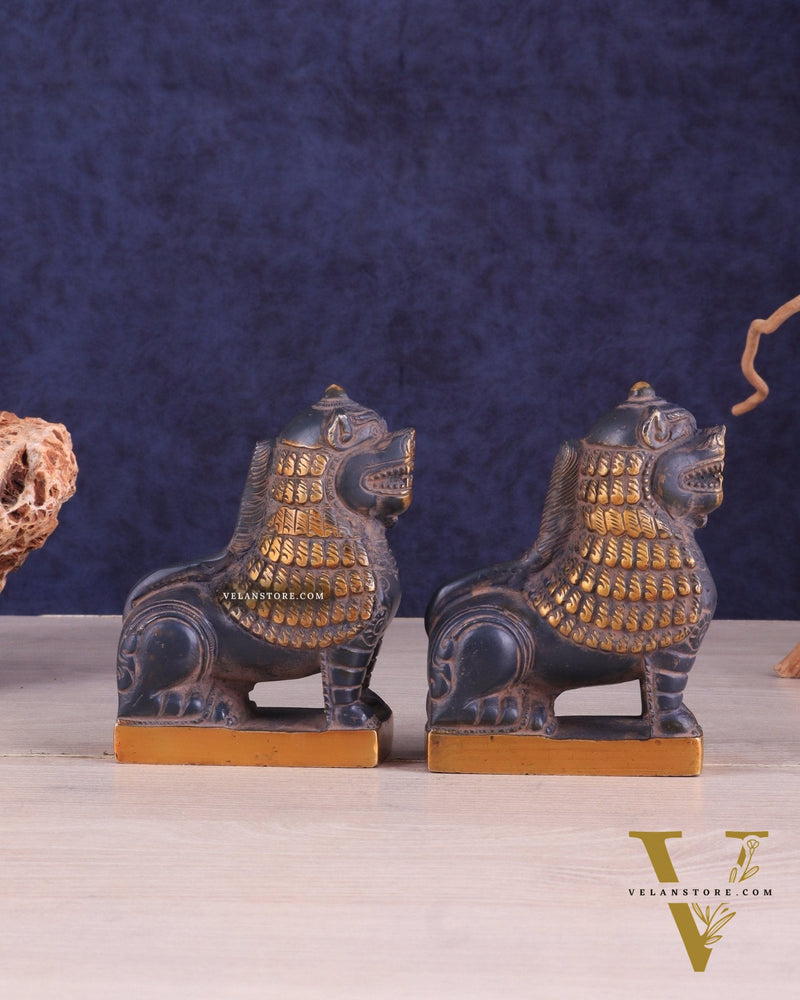 Brass Tibetan Snow Lion Pair – vintage Brass patina