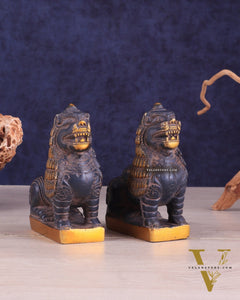 Brass Tibetan Snow Lion Pair – vintage Brass patina