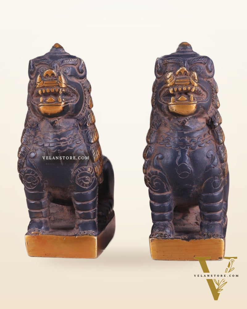 Brass Tibetan Snow Lion Pair – vintage Brass patina