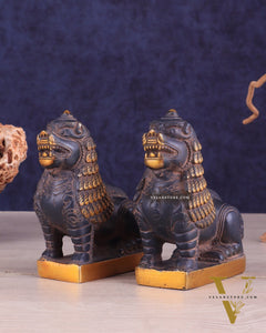 Brass Tibetan Snow Lion Pair – vintage Brass patina