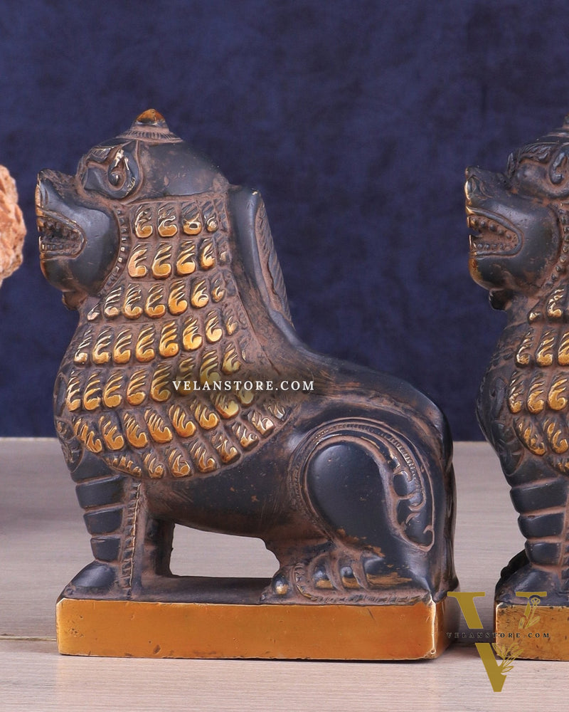 Brass Tibetan Snow Lion Pair – vintage Brass patina