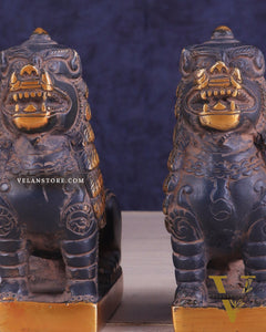 Brass Tibetan Snow Lion Pair – vintage Brass patina