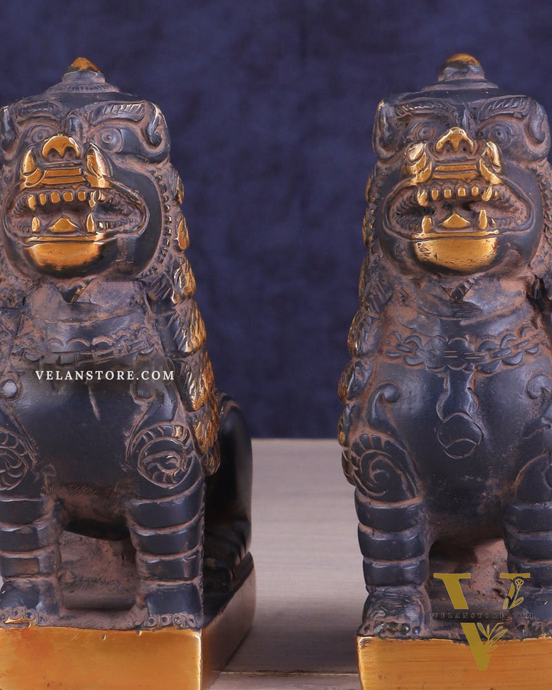 Brass Tibetan Snow Lion Pair – vintage Brass patina