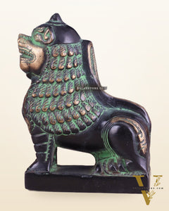 Brass Tibetan Snow Lion Showpiece – black and green tone