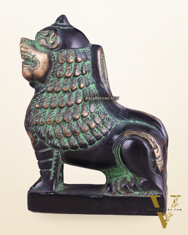 Brass Tibetan Snow Lion Showpiece – black and green tone