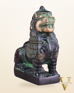 Brass Tibetan Snow Lion Showpiece – black and green tone