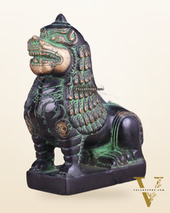 Brass Tibetan Snow Lion Showpiece – black and green tone