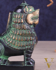 Brass Tibetan Snow Lion Showpiece – black and green tone