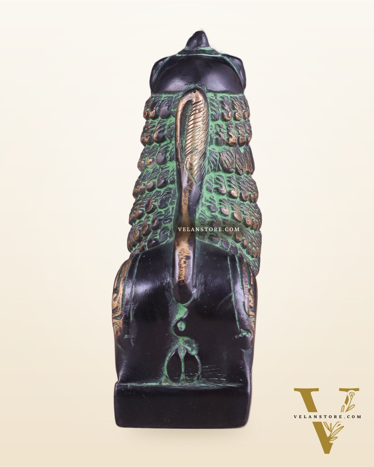 Brass Tibetan Snow Lion Showpiece – black and green tone