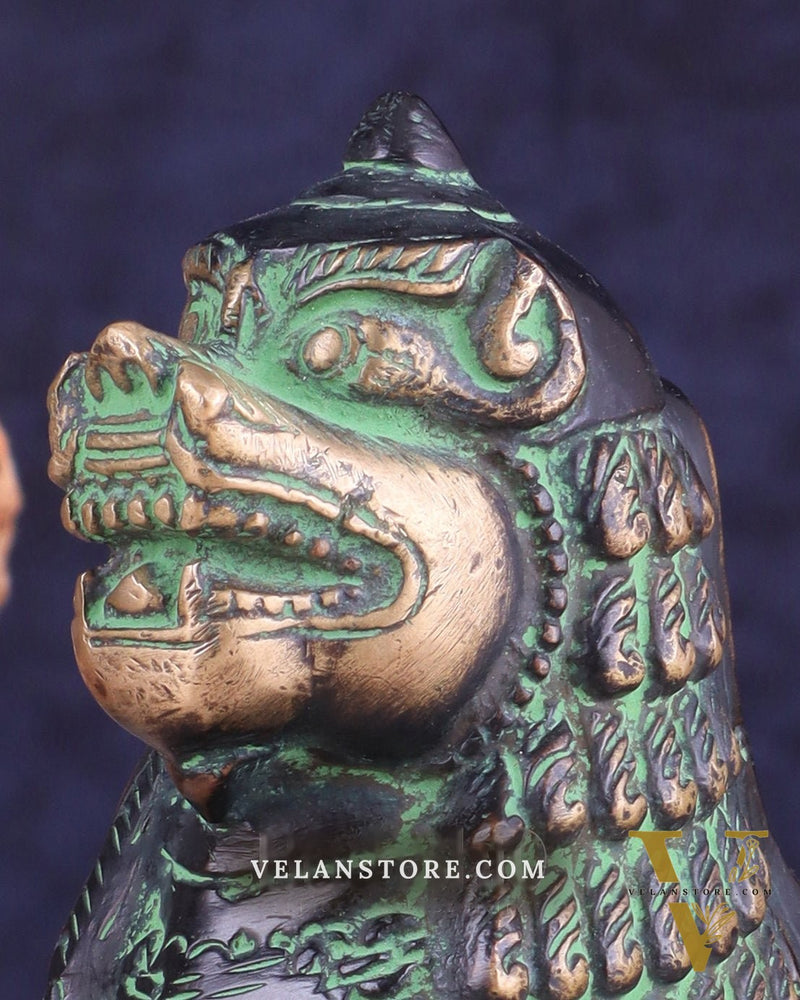 Brass Tibetan Snow Lion Showpiece – black and green tone